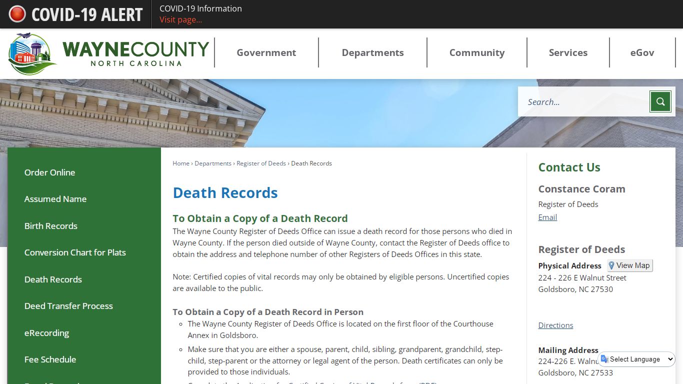 Death Records | Wayne County, NC