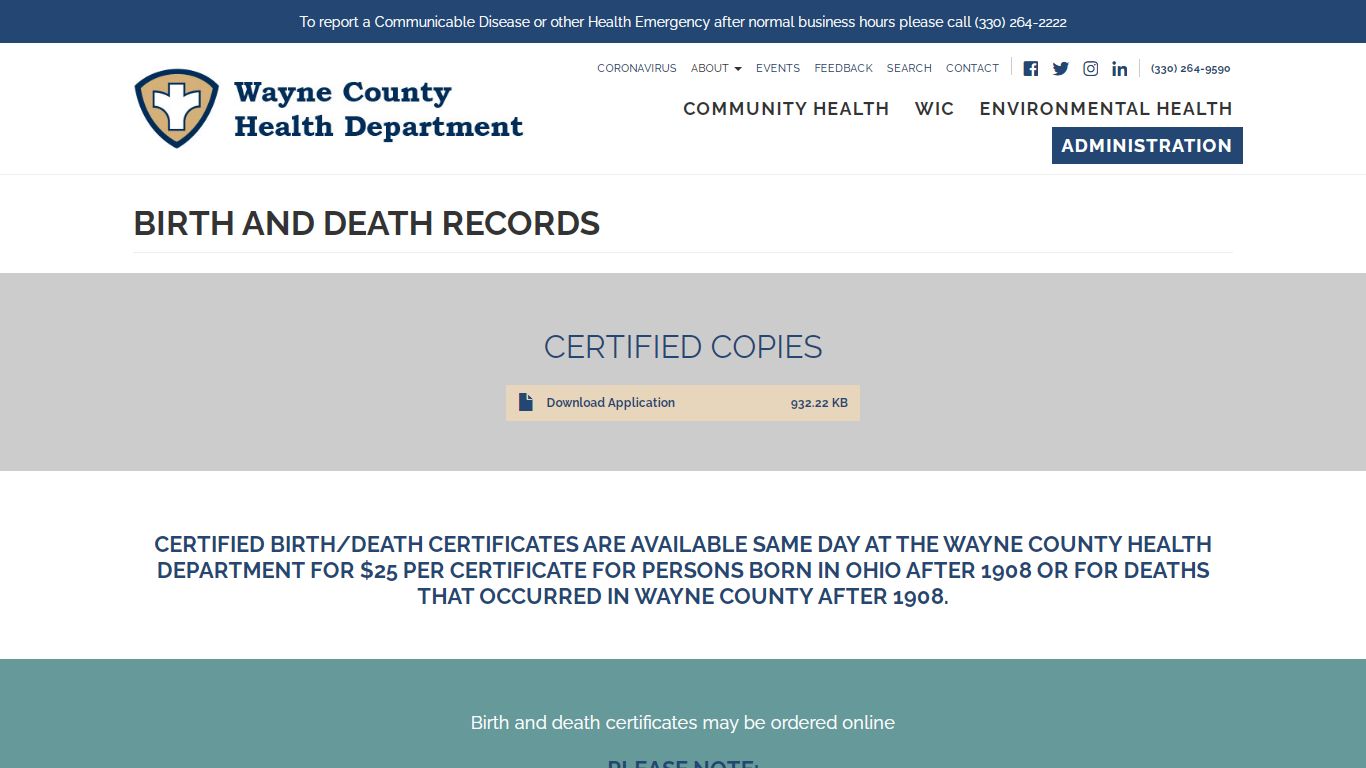 Birth and Death Records | Wayne County Health Department